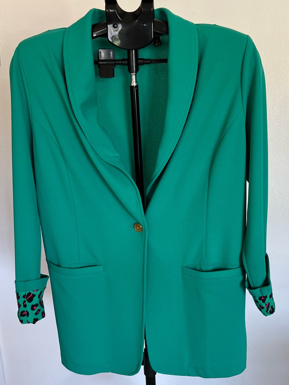 IMAN Green Women's Blazer Jacket - Classic Single-Button Coat Animal print